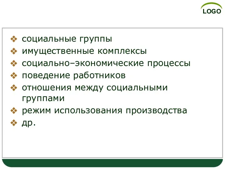 Объекты управления социальные группы имущественные комплексы социально–экономические процессы поведение работников