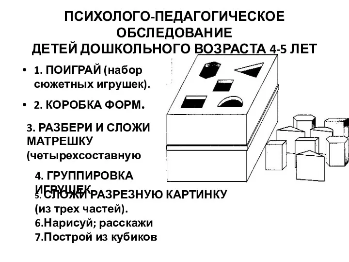 ПСИХОЛОГО-ПЕДАГОГИЧЕСКОЕ ОБСЛЕДОВАНИЕ ДЕТЕЙ ДОШКОЛЬНОГО ВОЗРАСТА 4-5 ЛЕТ 1. ПОИГРАЙ (набор