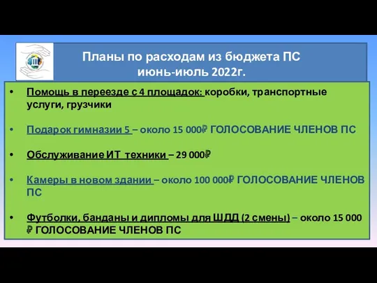 Планы по расходам из бюджета ПС июнь-июль 2022г. Помощь в