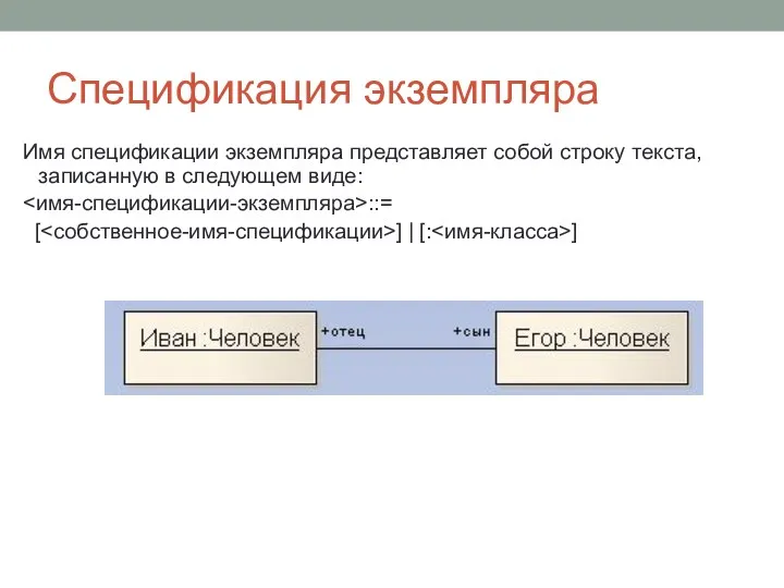Спецификация экземпляра Имя спецификации экземпляра представляет собой строку текста, записанную