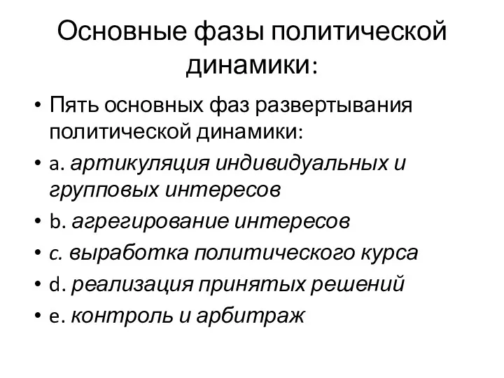 Основные фазы политической динамики: Пять основных фаз развертывания политической динамики: