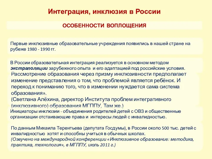 Первые инклюзивные образовательные учреждения появились в нашей стране на рубеже