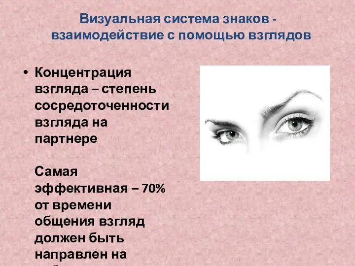 Визуальная система знаков - взаимодействие с помощью взглядов Концентрация взгляда