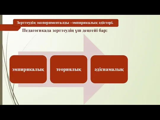 Зерттеудің эксперименталды –эмпирикалық әдістері. Педагогикада зерттеудің үш деңгейі бар: