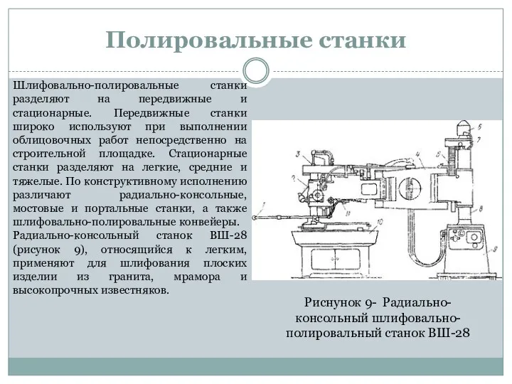 Полировальные станки Риснунок 9- Радиально-консольный шлифовально-полировальный станок ВШ-28 Шлифовально-полировальные станки