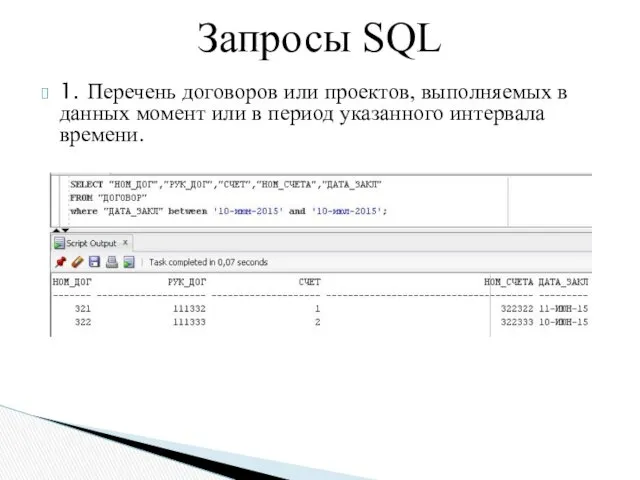 1. Перечень договоров или проектов, выполняемых в данных момент или