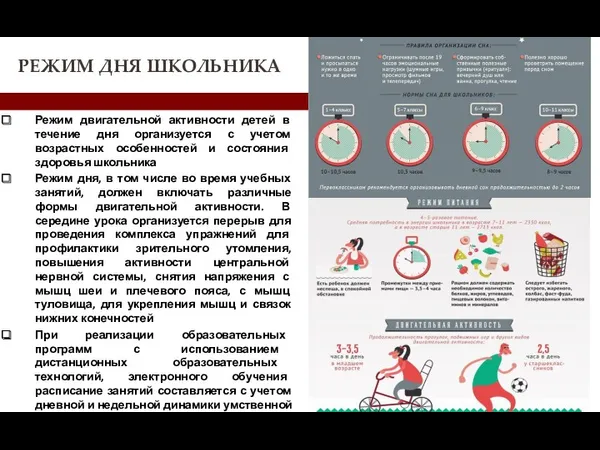 РЕЖИМ ДНЯ ШКОЛЬНИКА Режим двигательной активности детей в течение дня