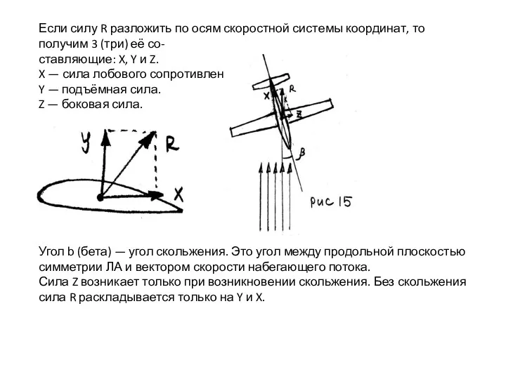 Если силу R разложить по осям скоростной системы координат, то