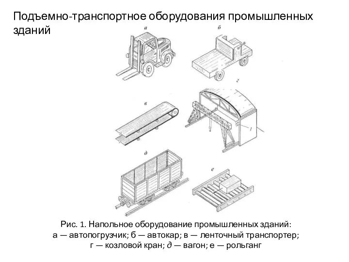 Рис. 1. Напольное оборудование промышленных зданий: а — автопогрузчик; б