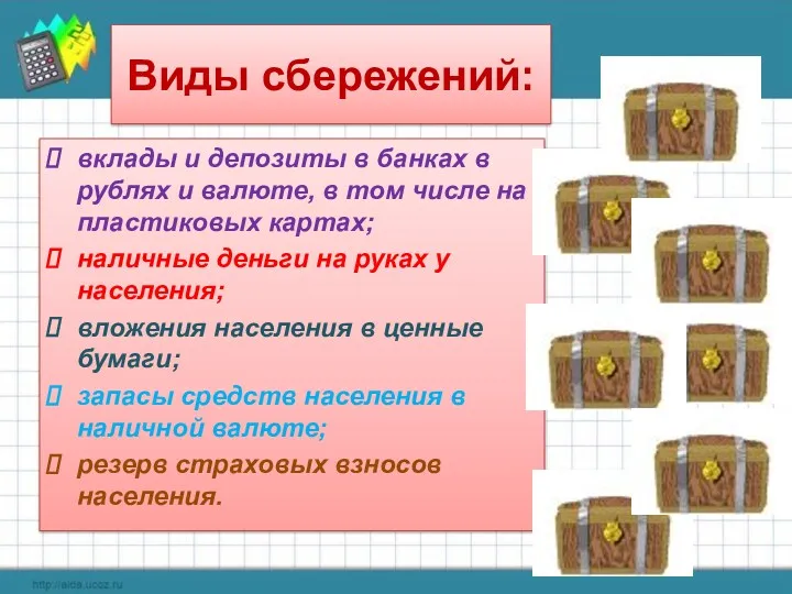 Виды сбережений: вклады и депозиты в банках в рублях и