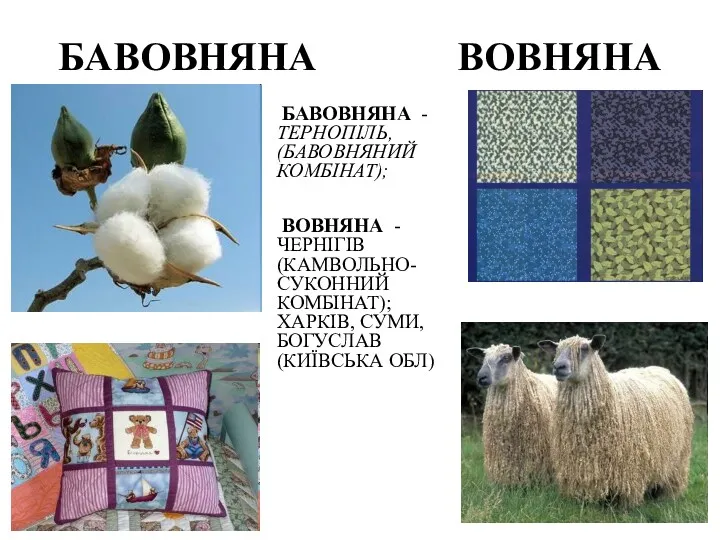 БАВОВНЯНА ВОВНЯНА БАВОВНЯНА - ТЕРНОПІЛЬ, (БАВОВНЯНИЙ КОМБІНАТ); ВОВНЯНА - ЧЕРНІГІВ