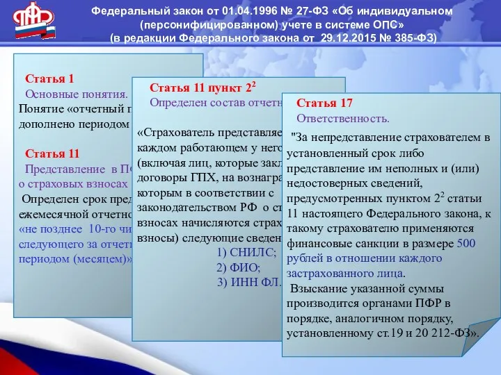 Федеральный закон от 01.04.1996 № 27-ФЗ «Об индивидуальном (персонифицированном) учете