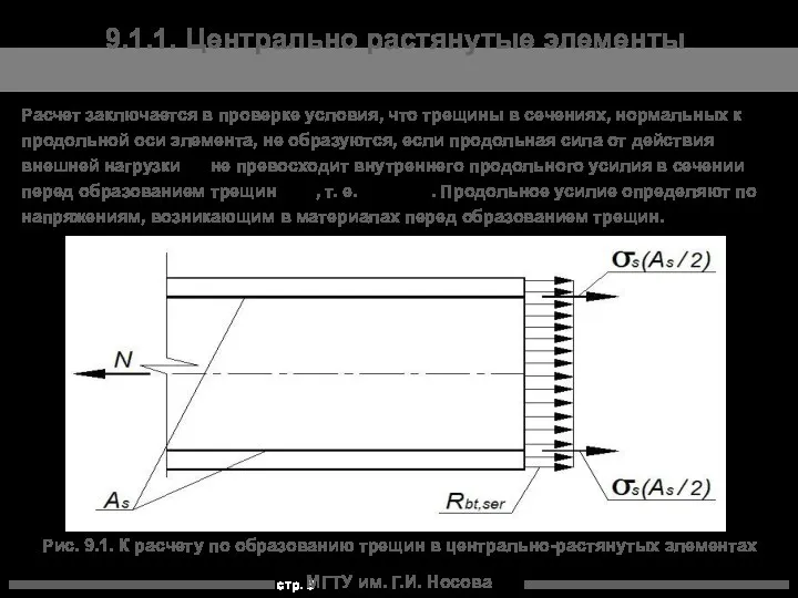 МГТУ им. Г.И. Носова 9.1.1. Центрально растянутые элементы Расчет заключается