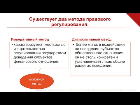 Тема №2 . Финансовое право как отрасль права: предмет, методы, система Существует два