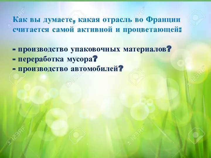 Как вы думаете, какая отрасль во Франции считается самой активной