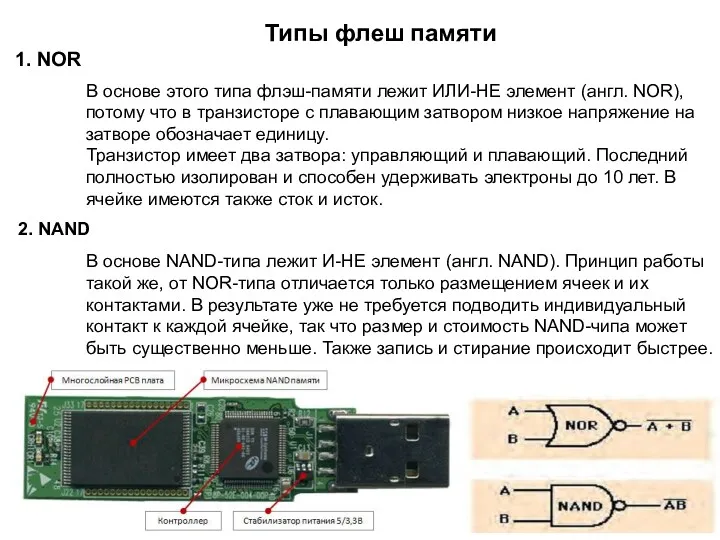 Типы флeш памяти 1. NOR В основе этого типа флэш-памяти