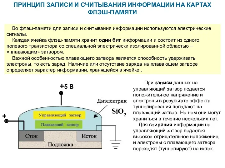 ПРИНЦИП ЗАПИСИ И СЧИТЫВАНИЯ ИНФОРМАЦИИ НА КАРТАХ ФЛЭШ-ПАМЯТИ Во флэш-памяти