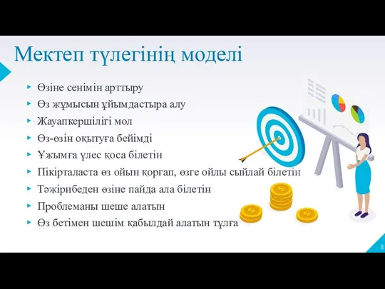 Мектеп түлегінің моделі Өзіне сенімін арттыру Өз жұмысын ұйымдастыра алу