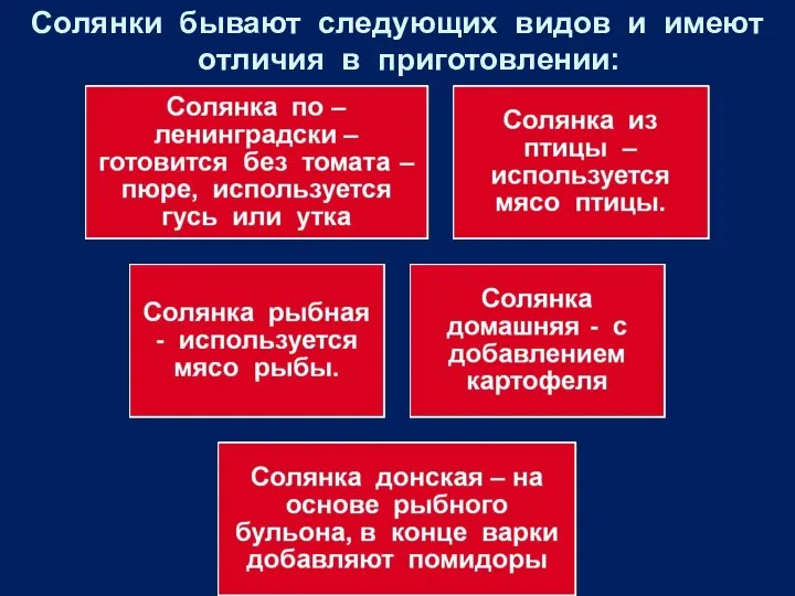 Солянки бывают следующих видов и имеют отличия в приготовлении: