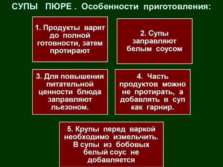 СУПЫ ПЮРЕ . Особенности приготовления: