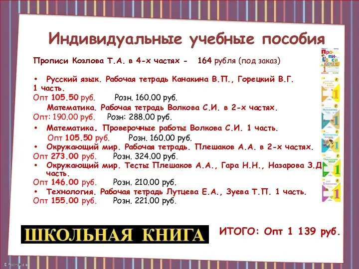 Индивидуальные учебные пособия Прописи Козлова Т.А. в 4-х частях - 164 рубля (под