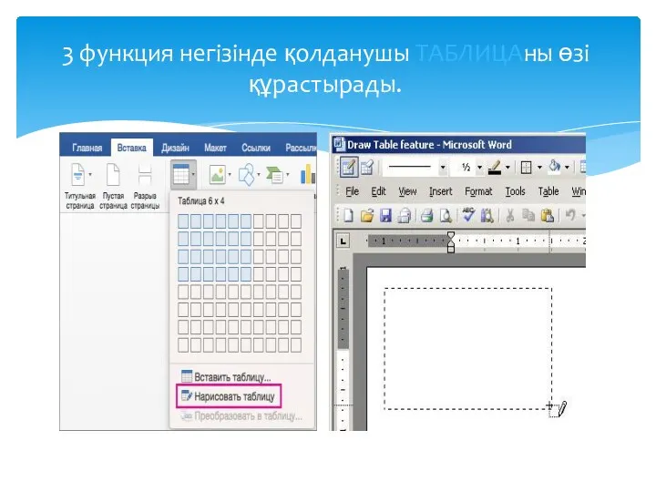 3 функция негізінде қолданушы ТАБЛИЦАны өзі құрастырады.