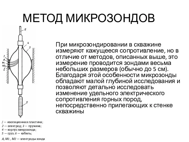 МЕТОД МИКРОЗОНДОВ При микрозондировании в скважине измеряют кажущееся со­противление, но