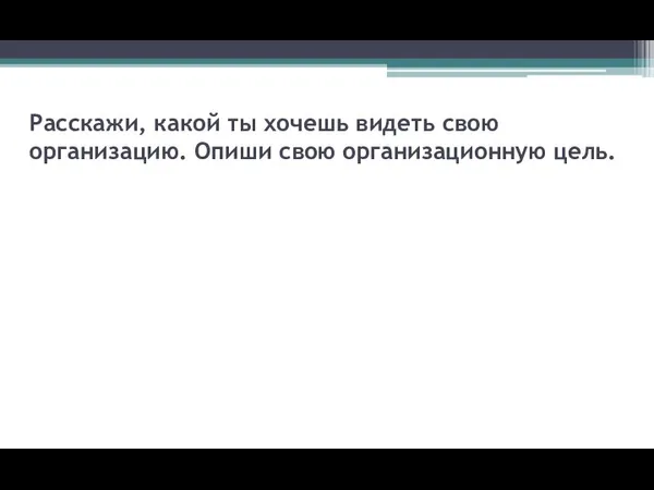 Расскажи, какой ты хочешь видеть свою организацию. Опиши свою организационную цель.
