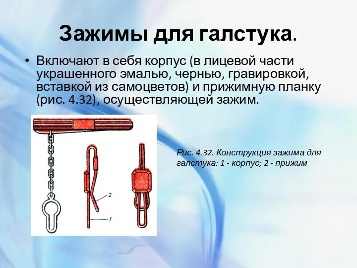 Зажимы для галстука. Включают в себя корпус (в лицевой части