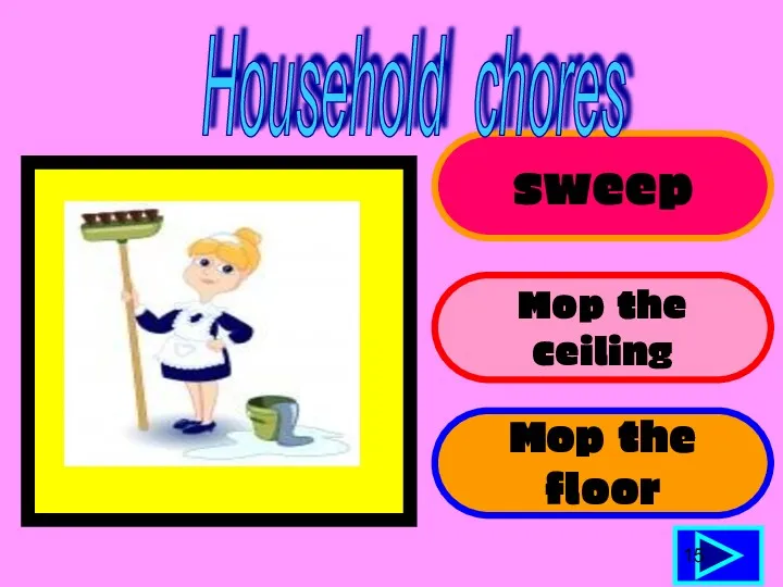 sweep Mop the ceiling Mop the floor 15 Household chores