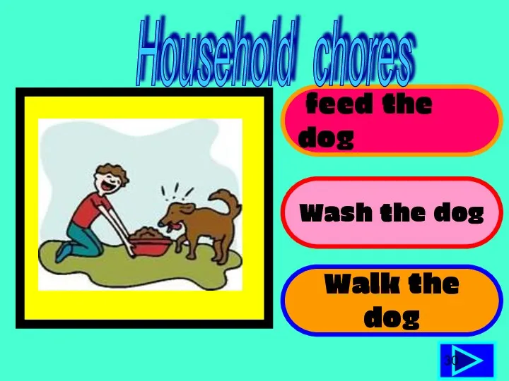 feed the dog Wash the dog Walk the dog 30 Household chores