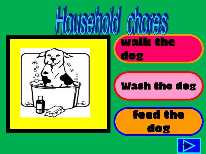 walk the dog Wash the dog feed the dog 31 Household chores