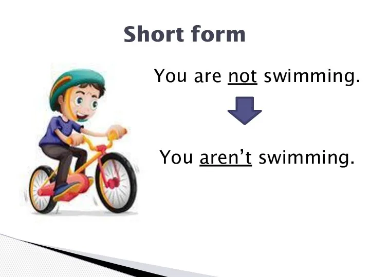 Short form You are not swimming. You aren’t swimming.