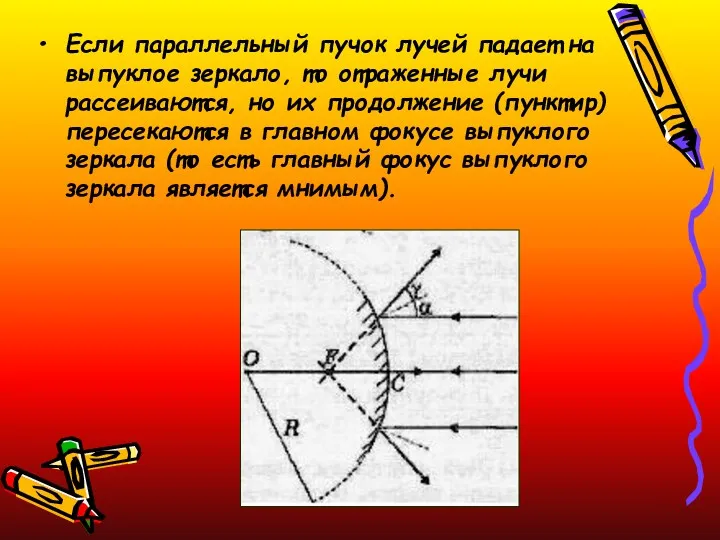 Если параллельный пучок лучей падает на выпуклое зеркало, то отраженные