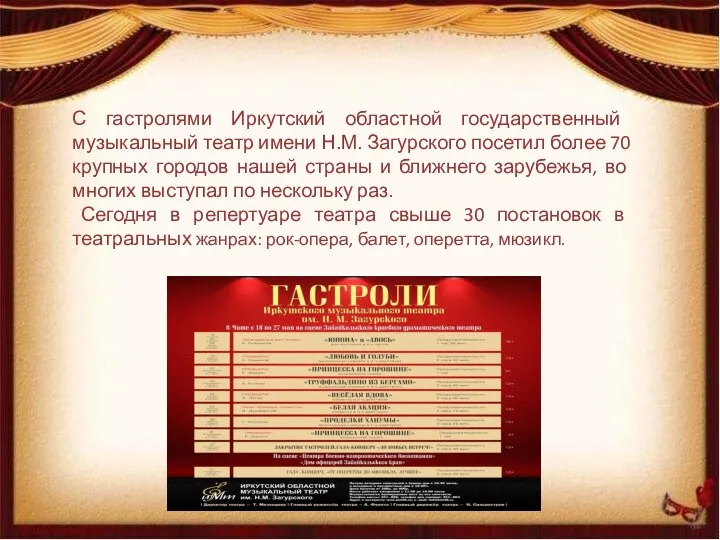 С гастролями Иркутский областной государственный музыкальный театр имени Н.М. Загурского посетил более 70