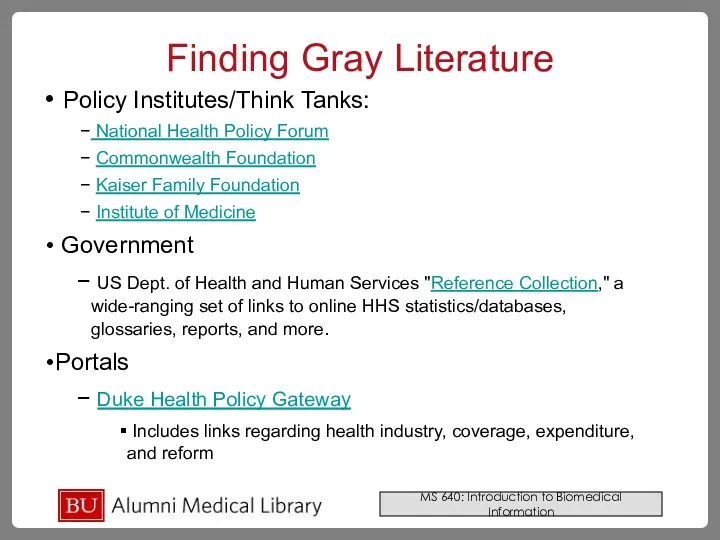 Finding Gray Literature Policy Institutes/Think Tanks: National Health Policy Forum