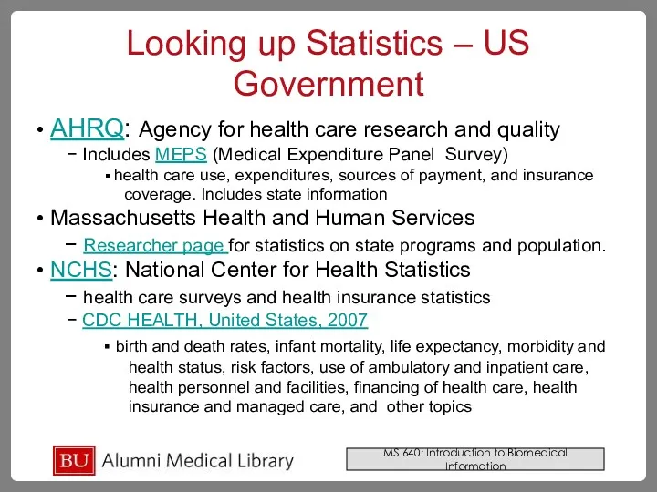 Looking up Statistics – US Government AHRQ: Agency for health