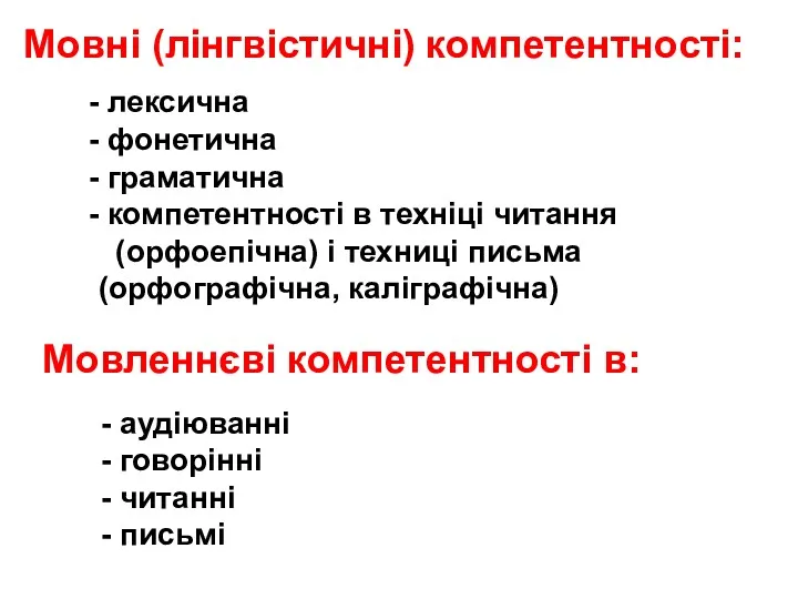 Мовні (лінгвістичні) компетентності: лексична фонетична граматична компетентності в техніці читання