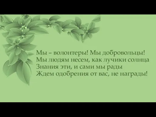 Мы – волонтеры! Мы добровольцы! Мы людям несем, как лучики