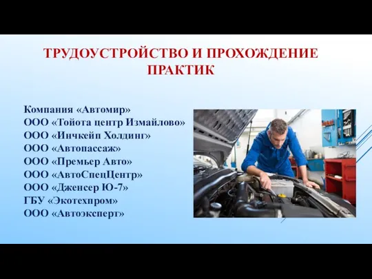 Компания «Автомир» ООО «Тойота центр Измайлово» ООО «Инчкейп Холдинг» ООО «Автопассаж» ООО «Премьер