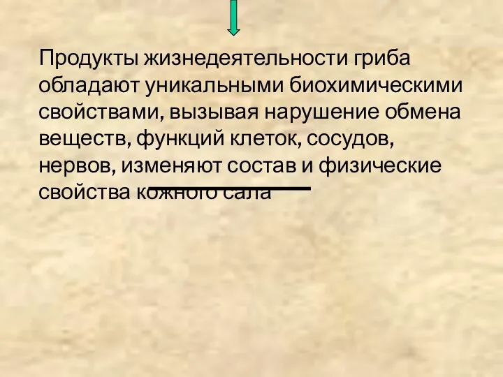 Продукты жизнедеятельности гриба обладают уникальными биохимическими свойствами, вызывая нарушение обмена веществ, функций клеток,