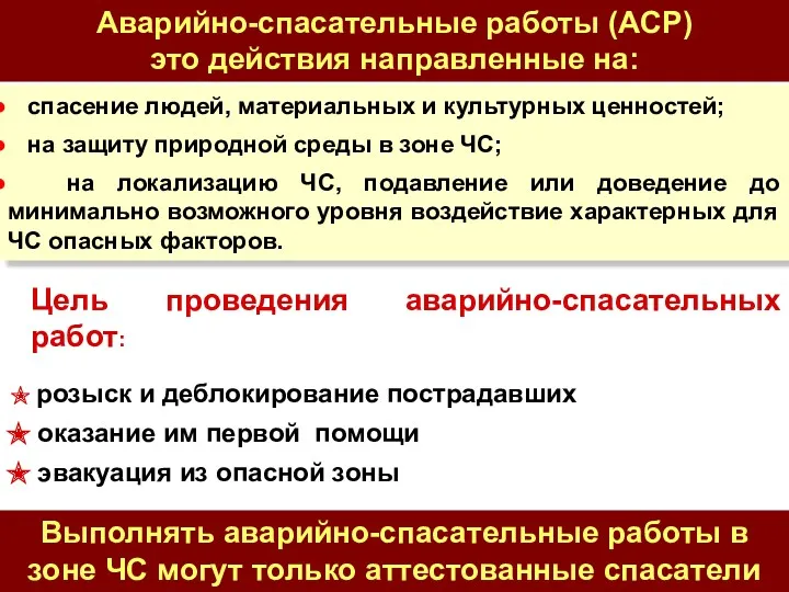 спасение людей, материальных и культурных ценностей; на защиту природной среды