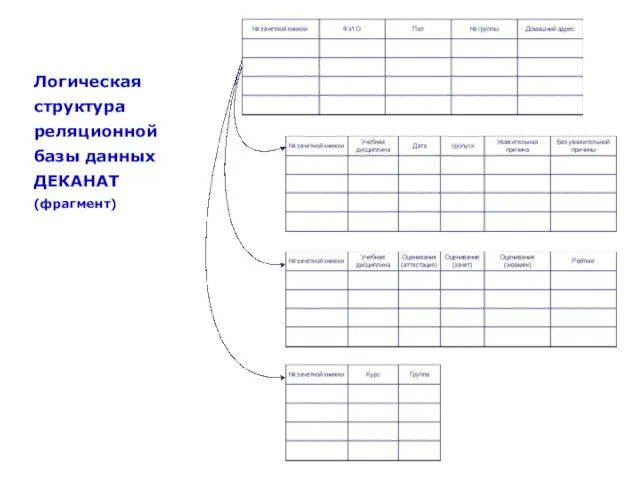 Логическая структура реляционной базы данных ДЕКАНАТ (фрагмент)