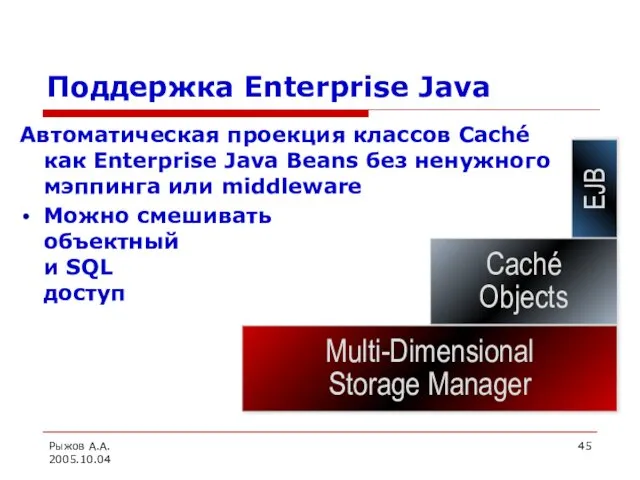 Рыжов А.А. 2005.10.04 Поддержка Enterprise Java Автоматическая проекция классов Caché