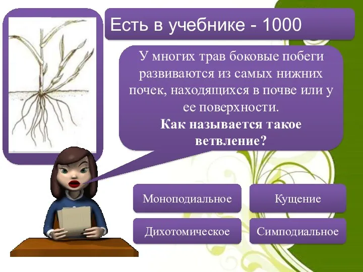 Есть в учебнике - 1000 У многих трав боковые побеги