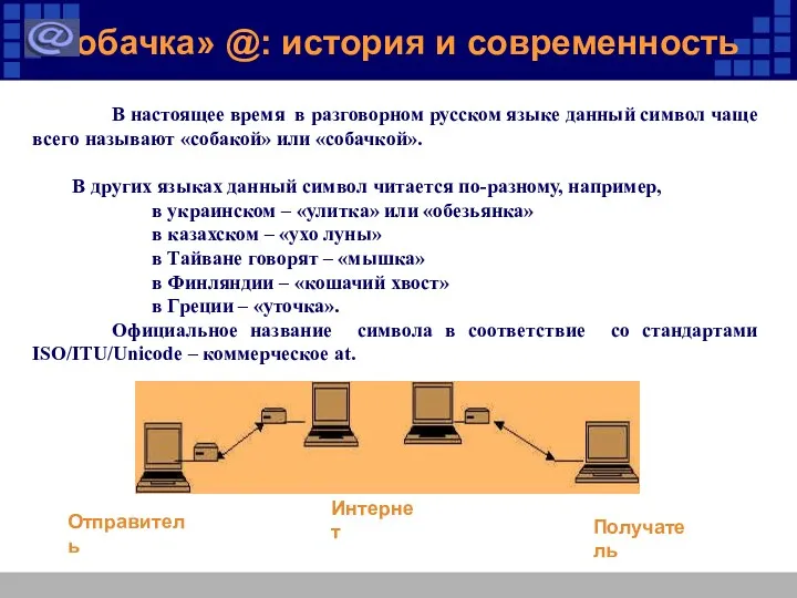 «Собачка» @: история и современность В настоящее время в разговорном