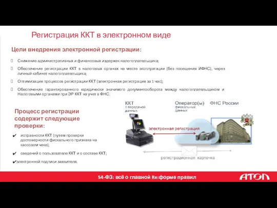 Регистрация ККТ в электронном виде Цели внедрения электронной регистрации: Снижение