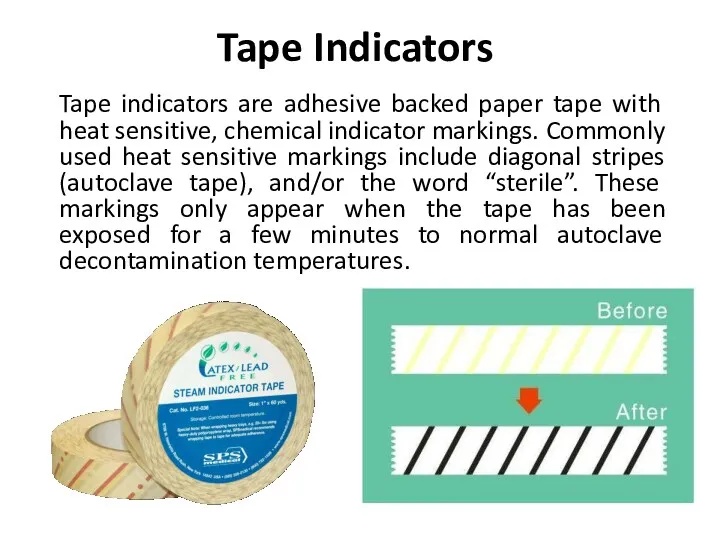 Tape Indicators Tape indicators are adhesive backed paper tape with