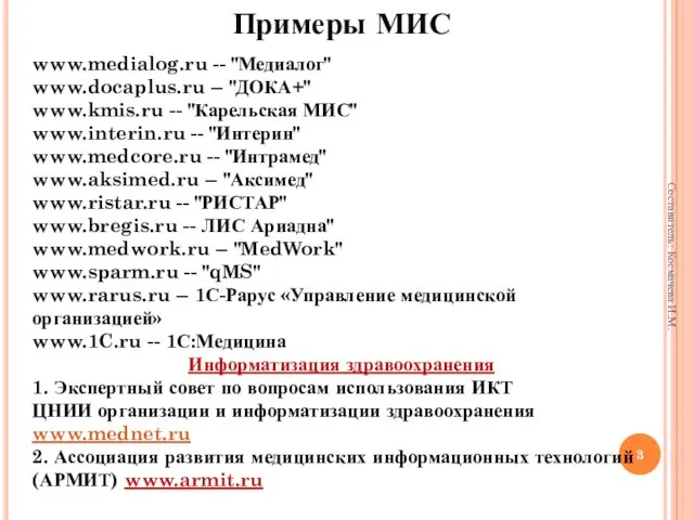 www.medialog.ru -- "Медиалог" www.docaplus.ru -- "ДОКА+" www.kmis.ru -- "Карельская МИС"