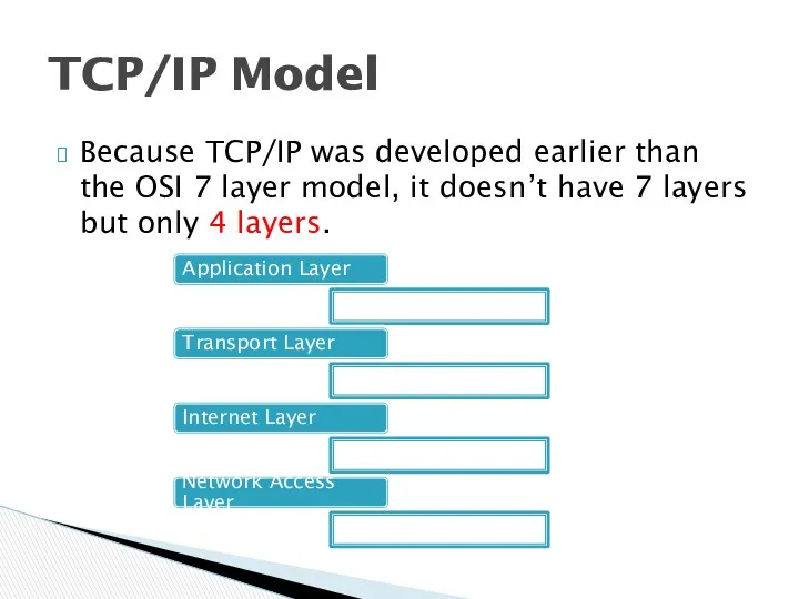 Because TCP/IP was developed earlier than the OSI 7 layer
